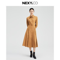 奈蔻 NEXY.CO 春季优雅气质收腰显瘦工字褶长袖A字衬衫连裙女