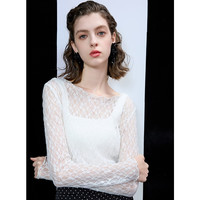 三彩2025春季纯欲花边圆领蕾丝衫正肩长袖套头浪漫女 云朵白 XL 170/92A