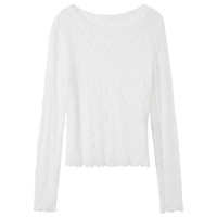 三彩2025春季纯欲花边圆领蕾丝衫正肩长袖套头浪漫女 云朵白 M 160/84A