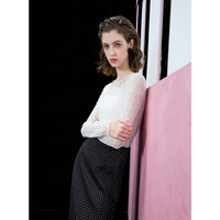 三彩2025春季纯欲花边圆领蕾丝衫正肩长袖套头浪漫女 云朵白 L 165/88A