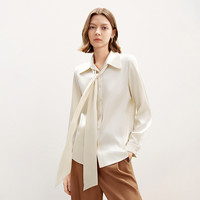 朗姿桑蚕丝设计感可拆卸飘带衬衣秋季法式衬衫女 2XL