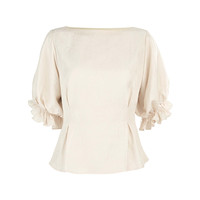 sdeer圣迪奥女装复古圆领抽褶垂坠短袖上衣S252Z3212 S/160