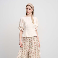 sdeer圣迪奥女装复古圆领抽褶垂坠短袖上衣S252Z3212 XL/175