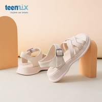 天美意（TEENMIX）女童凉鞋露趾中大童鞋女孩软底公主单鞋儿童沙滩鞋2024夏季 米色 27 27码