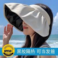 蝴蝶少女夏季黑胶贝壳帽女空顶遮阳防晒户外运动郊游太阳贝壳帽7 贝壳帽米白色1个