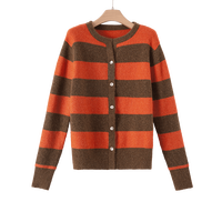 晚白2025年春款时尚简约休闲毛衣开衫条纹撞色含羊毛针织衫女