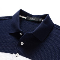 七匹狼（SEPTWOLVES）短袖T恤男夏季纯棉翻领POLO保罗衫男士条纹拼色休闲短T男装上衣 101(藏青) 180/96A(XXL)