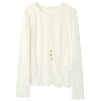 三彩【白芷清风】2025春季新中式蕾丝衫小衫套头圆领长袖C 米白色 M 160/84A