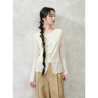三彩【白芷清风】2025春季新中式蕾丝衫小衫套头圆领长袖C 米白色 L 165/88A