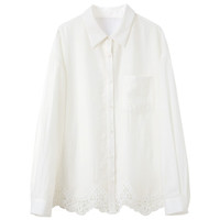 三彩2025春季宽松中长款白衬衫蕾丝花边开衫衬衣上衣 云朵白 L