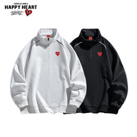 查尔斯桃心美式校园风条纹半拉链立领套头长袖卫衣男春季运动 黑色 3XL