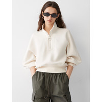 BASIC HOUSE/百家好卫衣休闲高级感外套女春季短款百搭减龄高领上衣 曜石黑 L