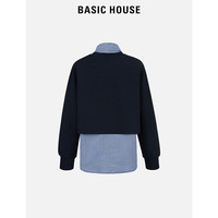 BASIC HOUSE/百家好减龄蝴蝶结格子衬衫女2025春拼接显瘦卫衣外套 灰色 M