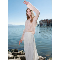 三彩2025春季高腰半身裙优雅A字小白裙防晒凉感长裙度假M S 155/64A