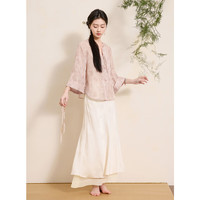 三彩【落花微雨】2025春季新中式外套盘扣七分袖开衫宽松C 蜜桃粉花卉发 L 165/88A