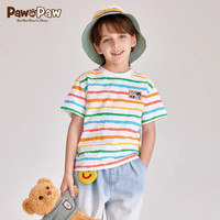 PawinPaw【限时特价】卡通小熊童装24年夏季新款男童撞色彩色条纹圆领短袖 Mix混合色/99 130
