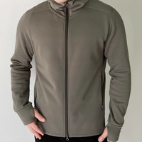 KROCEUS 男女款四面弹力抓绒运动休闲开衫 户外跑步保暖连帽外套 黄绿 WL