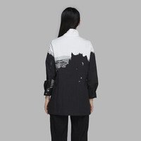 sdeer圣迪奥春季女装时尚百搭LYCRA莱卡通勤立领黑白撞色抽褶收腰短风衣S20181702