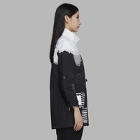 sdeer圣迪奥春季女装时尚百搭LYCRA莱卡通勤立领黑白撞色抽褶收腰短风衣S20181702 深灰/97 L/170