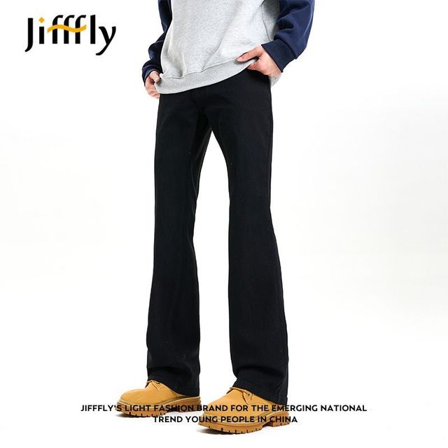 百亿补贴：jifffly 微喇牛仔裤 男 春季新款 提档显高弹力黑色水洗美式显瘦百搭