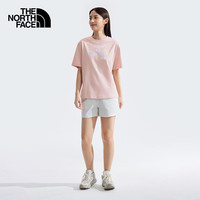 北面（The North Face）休闲短袖女款T恤望远镜棉质宽松透气24秋季|8ASQ LK6/柔雾粉 L /165