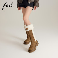 fed毛毛长靴春季女靴高筒雪地靴复古保暖时装靴女D1228-YA018 37