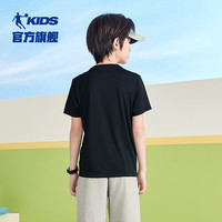 乔丹QIAODAN童装儿童短袖2025夏季童中性针织速干凉感运动纯色T恤 黑色 140 CM