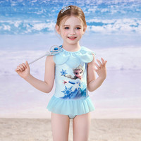 迪士尼美人鱼公主儿童泳衣宝宝女童2025小童可温泉游泳衣女孩泳装 冰雪蓝【连体裤】卡码拍大 90 【高90-100cm重15-30斤】