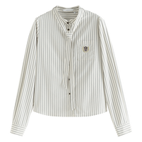 自巧小个子可拆卸系带通勤学院风条纹衬衫女2024春新款设计感上衣 黑白条