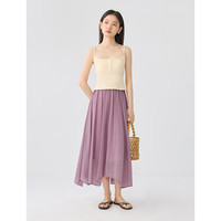 自巧小个子暮云纱醋酸法式仙女裙女2024夏季度假伞裙中长裙 奶茶色 XS （2码）