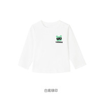 YeeHoO英氏男童女童t恤夏装纯棉开肩 夏季中大童短袖T恤 白底绿印YRTAJ3P521A  90 cm 90cm