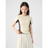 自巧小个子正肩复古拼色短袖t恤女2024夏装小众别致小上衣 米灰拼 M (4码)