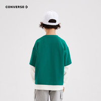 Converse 匡威童装男童假两件长袖T恤春秋儿童纯棉长T打底衫 群青绿 140 /68 【身高128-140cm】