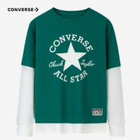 Converse 匡威童装男童假两件长袖T恤春秋儿童纯棉长T打底衫 群青绿 120 /60 【身高110-116cm】