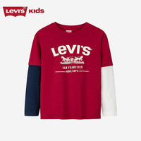 Levi's 李维斯童装男童长袖t恤2025生肖款假两件儿童春节衣服 辣椒红【纯棉】 160 /76 【身高152-158cm】