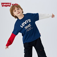 Levi's 李维斯童装男童长袖t恤2025生肖款假两件儿童春节衣服 深靛蓝【纯棉】 120 /60 【身高110-116cm】