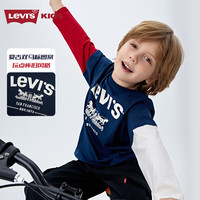 Levi's 李维斯童装男童长袖t恤2025生肖款假两件儿童春节衣服 深靛蓝【纯棉】 140 /68 【身高128-140cm】