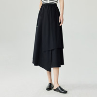 茵曼（INMAN）纯棉中式盘扣不规则A字裙女夏季气质优雅小白裙半身裙子 午夜黑 S