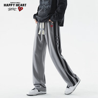 查尔斯桃心美拉德简约条纹宽松垂感休闲裤美式复古抽绳直筒裤男女同款 灰色 3XL