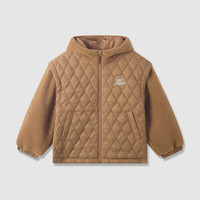 GAP女童2024秋冬新款仿羊羔绒拼接绗棉连帽卫衣儿童装上衣606571