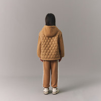 GAP女童2024秋冬仿羊羔绒拼接绗棉连帽卫衣儿童装上衣606571 棕色 140cm(10-11岁)亚洲尺码