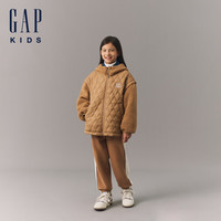GAP女童2024秋冬仿羊羔绒拼接绗棉连帽卫衣儿童装上衣606571 棕色 120cm(6-7岁)亚洲尺码