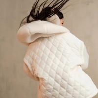 GAP女童2024秋冬仿羊羔绒拼接绗棉连帽卫衣儿童装上衣606571