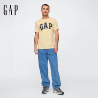 Gap男女装2025春季纯棉印花logo圆领短袖T恤上衣美版856659 杏仁黄 M 美码 L亚洲码180/96A