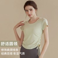 雪茜曼瑜伽服运动上衣女夏季薄款速干抽绳紧身短袖t恤跑步罩衫服 黑色 M