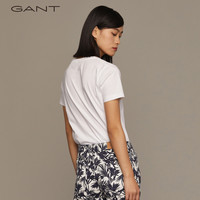【100%棉】GANT/甘特女士简约通勤风纯色百搭V领上衣重磅短袖T恤 614浅粉色 M