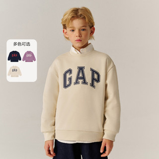 Gap 男女童2024秋季字母logo印花套头抓绒卫衣上衣657254