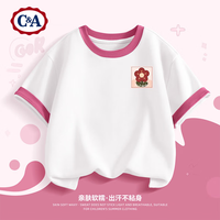 C&A女童短袖t恤2025童装夏装衣服儿童夏季半袖衣服 萌狐K白红 130