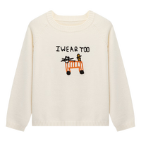 Basic House/百家好慵懒风圆领插肩袖毛衣冬宽松猫咪刺绣针织上衣