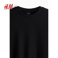 H&M男装女装T恤3件装夏季柔软简约潮流圆领通勤纯棉短袖上衣0945531 黑色 L 175/108